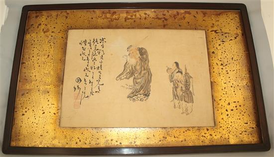 A 19th century Chinese School painting of a scholar and two children, overall 39.5 x 61.5cm